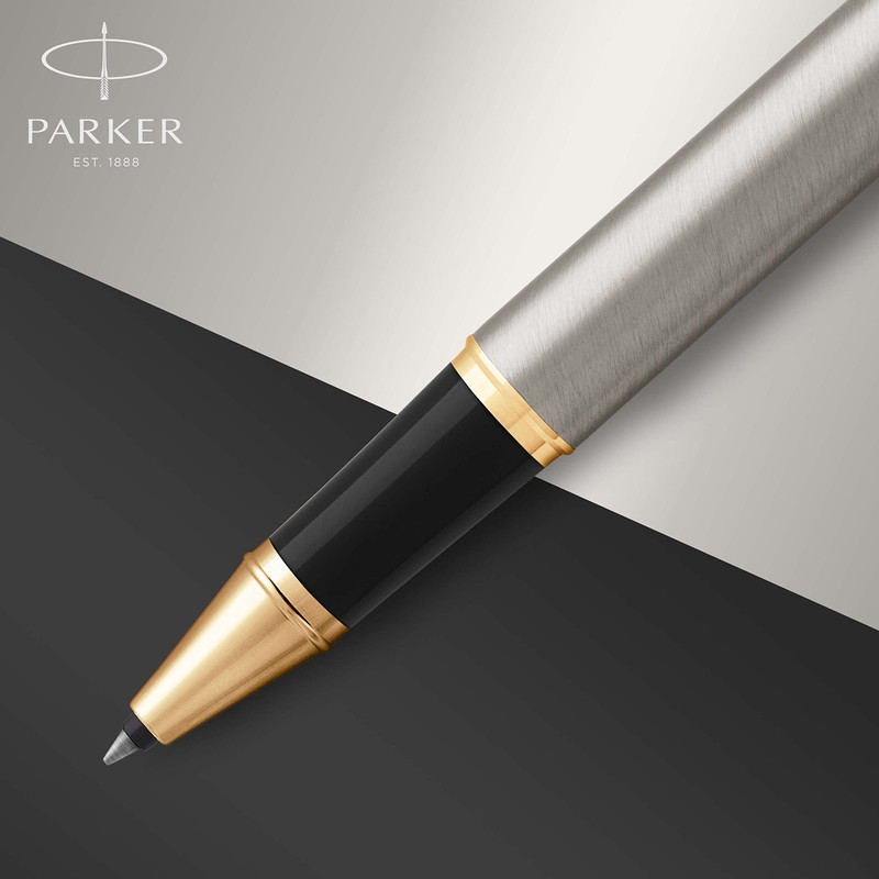 PARKER IM Rollerball Pen, Brushed Metal with Fine Point Black