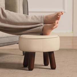 oakvivo Foot Stool, Round Ottoman Footstool Under Desk Footrest Step Stool, Leather Foot Rest with Non-Skid Wooden Legs for Lounge Living Room, Bedroom, Couch, Entryway
