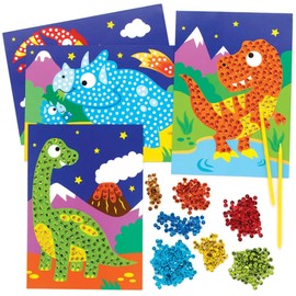 Baker Ross FE115 Dinosaur Sequin Art Kits - Pack of 4, Make Your Own Childrens Art Set, Creative Activities for Kids, Decorate Your Own Arts and Crafts Project