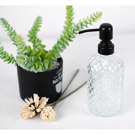 Hzxcuim 12Oz Glass Soap Dispenser with 304 Black Rustproof Stainless-Steel Pump, Refillable Glass Soap Dispenser for Kitchen, Bathroom, Farmhouse (Clear)