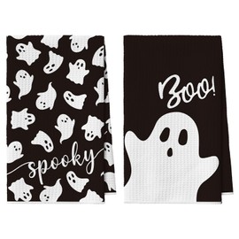 Artoid Mode Black Ghost Spooky Boo - Juego de 2 toallas de cocina para barra de Halloween, 12 x 24 pulgadas de secado rápido de microfibra para secado de cocina