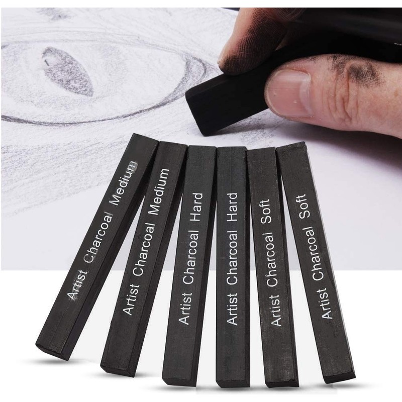 6Pack Compressed Charcoal Sticks for Drawing Sketch Charcoal Stick Professional