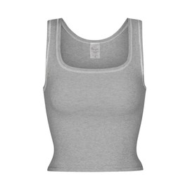 Danysu Women Cotton Rib Tank Top with Built in Bra Square Neck Crop Tank Fitted Basic Tops Heather Grey XS
