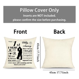 Yufansd 1 Year of Marriage Gifts for Couple Newlyweds 1st Wedding Anniversary Decorative Cushion Cover Pillow Cases 1st Anniversary Keepsake for Bride and Groom 45x45cm (1st)