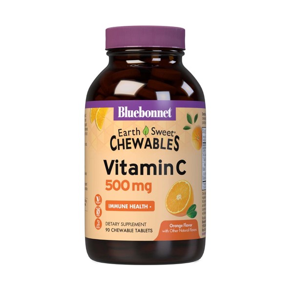 Bluebonnet Nutrition EarthSweet Vitamin C 500 mg Powerful Antioxidant Protection & Immune Health Support Supplement - Maximum Absorption - Gluten-Free, Vegan - Orange Flavor - 90 Chewable Tablets