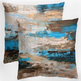 Cushion Cover 45 x 45 cm - Blue Brown Grey Cushion Covers Sofa Cushion Abstract Cushion Cover Linen Decorative Cushion Couch Cushion for Couch Sofa Bed Car Chair Bed Garden Outdoor Cushion Set of 2