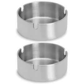 Set of 2 10 cm Stainless Steel Ashtray Modern Tabletop Ashtray for Indoor and Outdoor Use