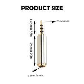 2 PCS 2.5mm Male to 3.5mm Headphone Adapter Converter Gold 2.5mm Male Balanced 4 Ring Connector Durable Audio Adapter Converter for Smartphones Headphone Mic