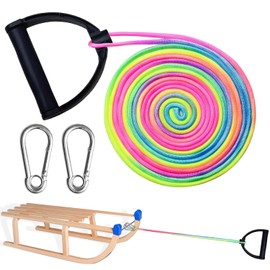 Sledge Rope with Carabiner, Sledge Lead with Handle, 4 m Sledge Pull Rope, Sledge Rope with Carabiner, Sledge Rope with Handle, Sledge Pull Rope for Sledge and Toboggan in Winter (Rainbow Colour)