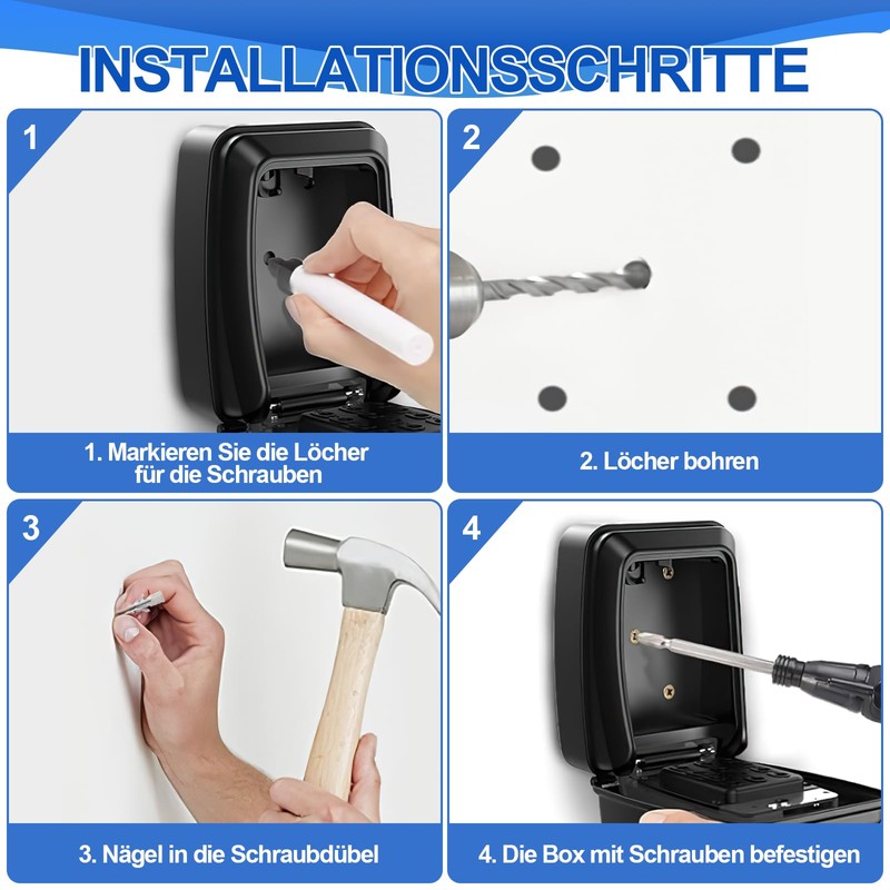 DYDHRER Key Safe with Number Code, 12 Digits, Waterproof, Key