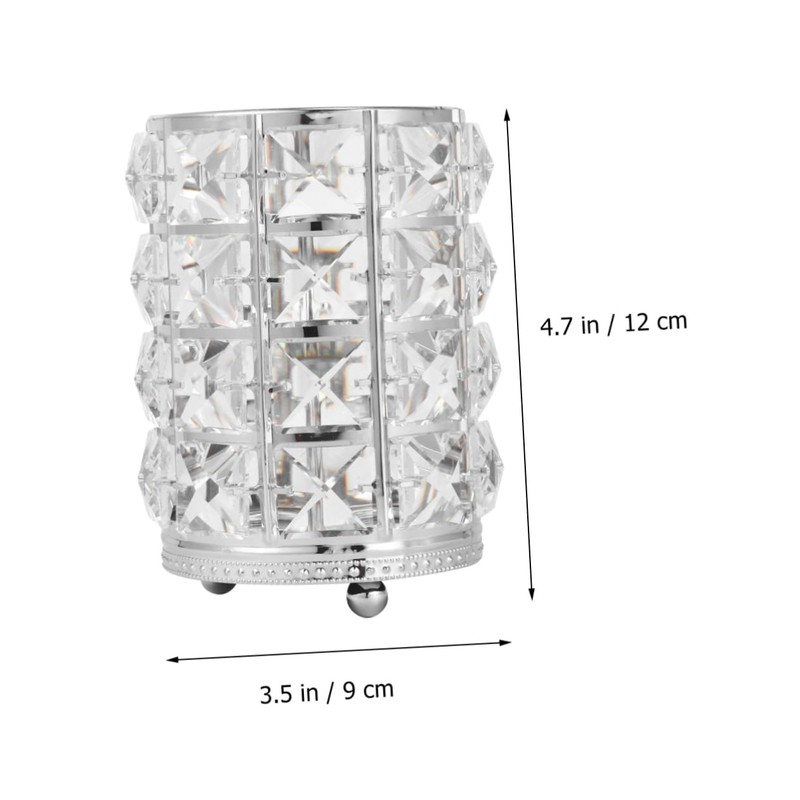 BIUDECO Large Silver Crystal Cosmetics Brush Holder Hollow Lace Design