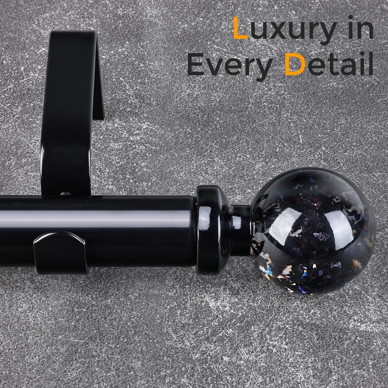 Black Curtain Rods for Windows 72 to 144 Inch, 1''