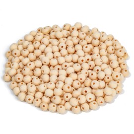 HOLDLEAF 10 mm, 300 pieces wooden beads, natural, wooden balls with hole, round wooden beads for threading, natural wooden beads for macrame, DIY decoration, jewellery