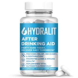 Hydralit After Drinking Aid Supplement Pre Game Party Pills Electrolytes Hydration DHM Milk Thistle Weekend Recovery Vitamins Relief Formula Better Mornings Alcohol Liver Health Support 120 Capsules