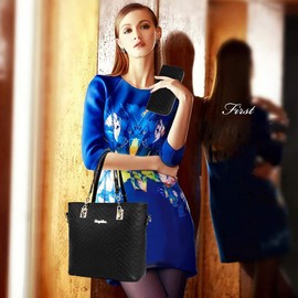 AlwaySky Women's Handbag Set, 6 Pcs PU Leather Top Handle Purse Shoulder Bag Purse Wallet Crossbody Bag Set, Black