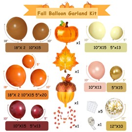 Fall Balloons Garland Arch Kit, Double Stuffed Pink Orange Burgundy Brown Yellow Confetti Balloons with Maple Leaves for Thanksgiving Friendsgiving Autumn Birthday Baby Shower Party Decorations