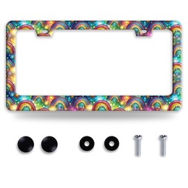 Colorful Rainbow License Plate Frame Stainless Steel Boho License Plate Holder for Front or Rear Car Tags Funny Auto Accessories Decoration 12 x 6 Inch