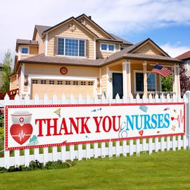 Arosche Nurse Appreciation Week Decorations Banner 120" x 20" Thank You Nurses Medical Heart Needle Seasonal Holiday Party Decorations for Indoor Outdoor Hospital Doctor Nursing Party Decorations