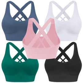 BLUELILY Sports Bras for Women High Impact Cross Back Strappy Bras Cropped Padded Seamless Workout Yoga Bras Set