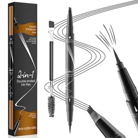 MOTIBACK Professional Dual Ended Eyebrow Pencil - Ultra Fine Tip & 4-Prong Micro-Fork, Black | Waterproof & Smudgeproof Formula for Defined Natural Brows (Grey)