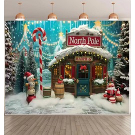 North Pole Candy House 6x4ft Christmas Photography Backdrop Banner - Vinyl, Multicolored, Perfect for Events & Home Decor