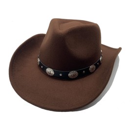 Cowboy Hat Women's Men's Western Hat Fedora Hat Wide Brim with Leather Strap, brown