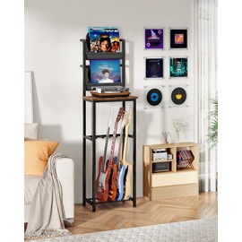 CHOEZON Guitar and Record Player Stand, Multi-Guitar Rack and Display, Sturdy and Space-Saving, Holds 6 Instruments, Retro Industrial Style, for Home, Studio, Rustic Brown and Black TCJ18BF