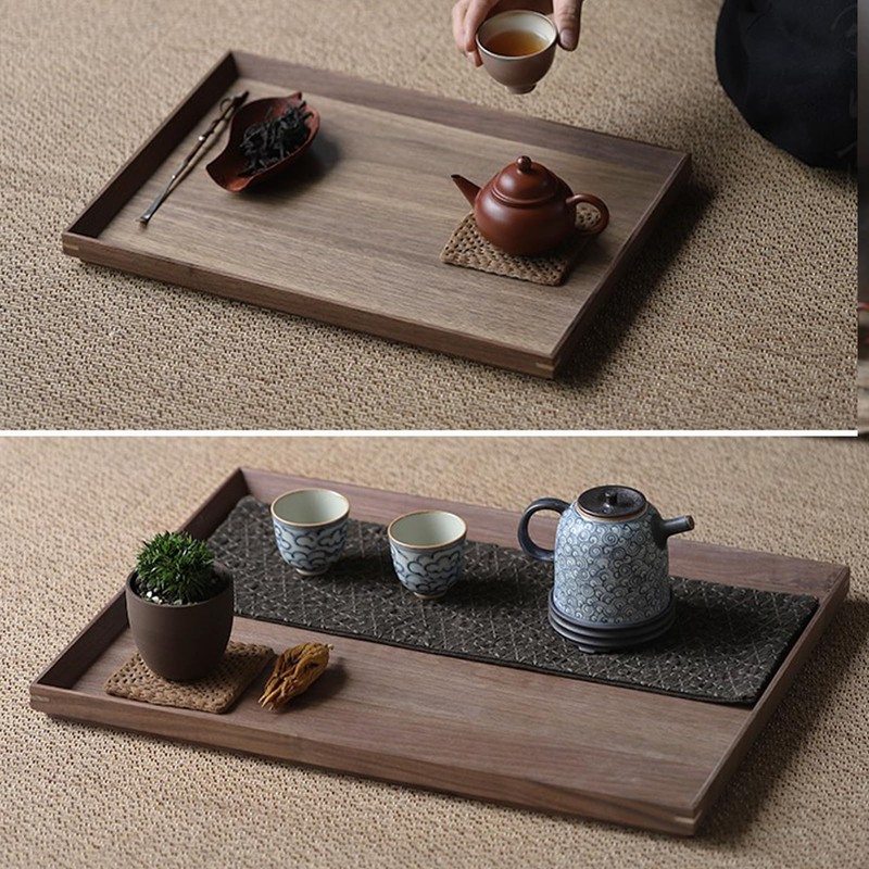 MiniMood黒胡桃木製トレー, 重量270g, 長方形サービングプレート (30cm*20cm*2.2cm)