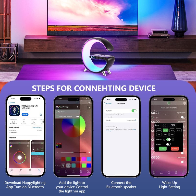 Atmosphere Lamp with Wireless Charger, Intelligent LED Table Lamp, Bluetooth