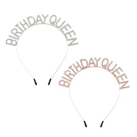 EUPSIIU 2 Pieces Girls Glitter Headband Princess Crown, Crown Hairband Tiaras for Women Baby Kids, Shiny Headband Rhinestone Hairband, Hair Accessories for Birthday Party Supplies (Rose gold, Silver)