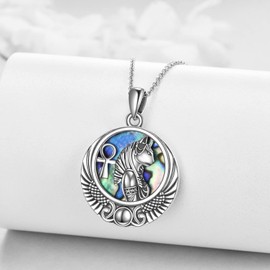 YFN Bastet Goddess Necklace Sterling Silver Egyptian Cat Pendant Abalone Shell Egypt Jewellery Gifts for Women Girls