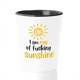 Bubble Hugs Summer Shot Glass - I Am Ray Of Fing Sunshine - April May June Smiley Sun Warm Weather Sunglasses Sea Lover Beach Sunny Vacation Funny Cute | 1.5 Oz White