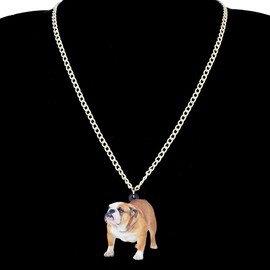 DUOWEI Acrylic Brown English Bulldog Dog Jewelry Sets Necklace Earrings Pets Pendant For Women Gift (Brown)