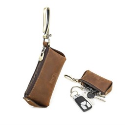 Hiram Bolsas Faraday de Cuero Auténtico para Llavero de Coche, Faraday Bag Protector de Llavero Bloqueo de Señales RFID, Bolsa Antirrobo para Llaves con Gancho Metálico y Llavero