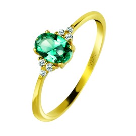 Michooyel 18K Gold Plated Dainty Emerald Rings Oval Diamond Statement Ring Sterling Silver Cute Rings for Women Girls, Cubic Zirconia