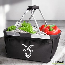 Huuraa Foldable Shopping Basket Capricorn Zodiac Symbol Gift 20 Litre Carry Basket Black Capricorn Gift Idea