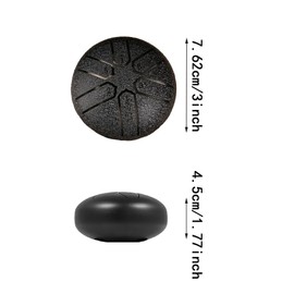 1Pcs 3 Inch 6 Notes Hand Drums Black Rain Drum for Outside Steel Chime Mini Handpan Sound Healing Instruments Musical Education Outdoor Drums Set Garden Chime Chimes (Black)