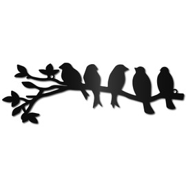CREATCABIN Birds on Branch Metal Wall Art Decor Iron Wall Art 5 Birds Black Hollow Sculpture Hanging Decor Rustic Tree Ornament Wall Hanging Sign for Indoor Outside Living Room Home Office 12 x 4Inch