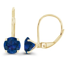 14K Yellow Gold Plated Sterling Silver 6mm Created Blue Sapphire September Birthstone Leverback Earrings
