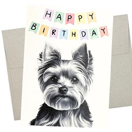Yorkie Birthday Card, Dog Birthday Card (1 Premium Folded Card, Blank Inside, 5X7 Inch) cute yorkshire terrier birthday card from dog for men and women - 851