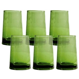 Verve CULTURE Moroccan Large Cone Drinking Glasses Handblown Drinking Glasses – Set of 6, Green | 12 Fl. Oz.