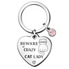 QMVMV Funny Cat Keyring Gifts Animal Lover Gift Beware Crazy