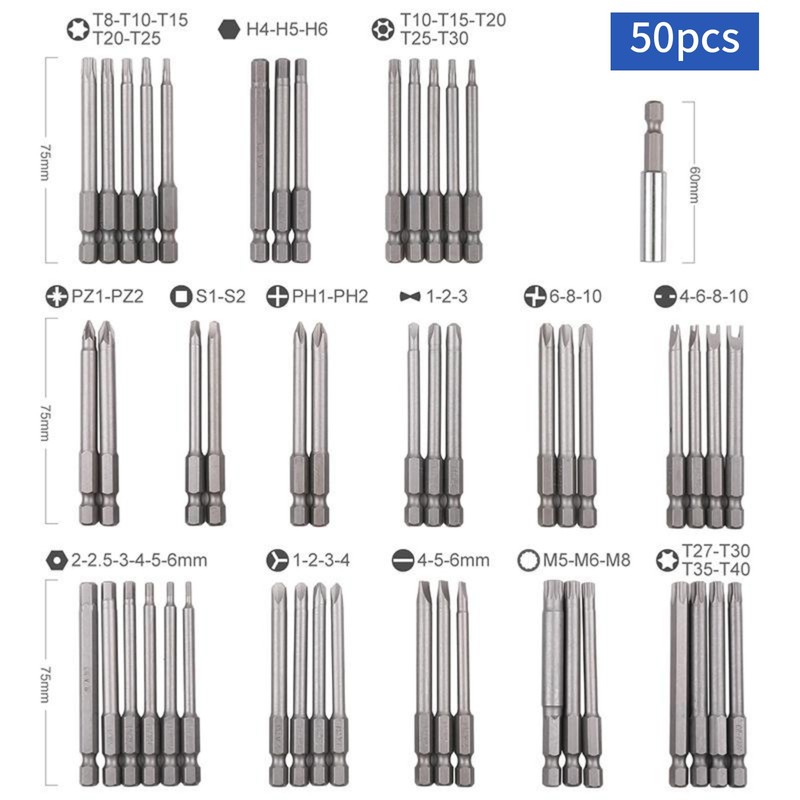 50pcs Extra Long Security Bit Set,Screwdriver Bit Set, Extra Long