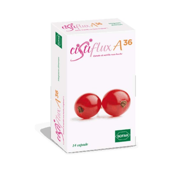 Cistiflux A36, Integratore Alimentare a Base di Estratto di Mirtillo Rosso Bacche, Cranberry Americano, che Favorisce la Fisiologica Funzionalità delle Vie Urinarie, 14 Capsule Deglutibili
