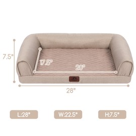 Hollypet Orthopedic Dog Bed for Medium Dogs, Supportive Foam Dog Pet Couch with Removable Washable Cover and Non-Slip Bottom, Waterproof Lining Dog Sofa Bed, Khaki, M (28 * 22.5 * 7.5)
