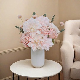 SHINE-CO LIGHTING Artificial Flower Arrangement Silk Dahlia Bridal Bouquet Faux Roses for Wedding Decor Home Realistic Fake Flowers