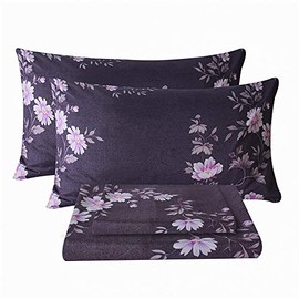 Bedlifes King Sheet Set Floral Sheets Ultra Soft Flower Patterned Printed Bed Sheets Deep Pocket Flat Sheet& Fitted Sheet& Pillowcases 100% Microfiber 4 Piece King Size Dark Purple
