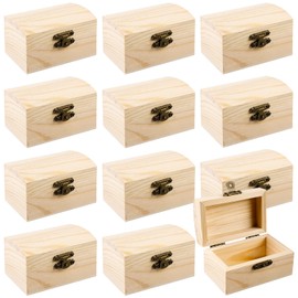 Pack of 12 Mini Treasure Chest Wooden Treasure Chest Children's Birthday Party with Lid, 9 x 5.5 x 5 cm Rectangular Pine Wood Treasure Chest Small with Vintage Closure Without Engraving for Birthday