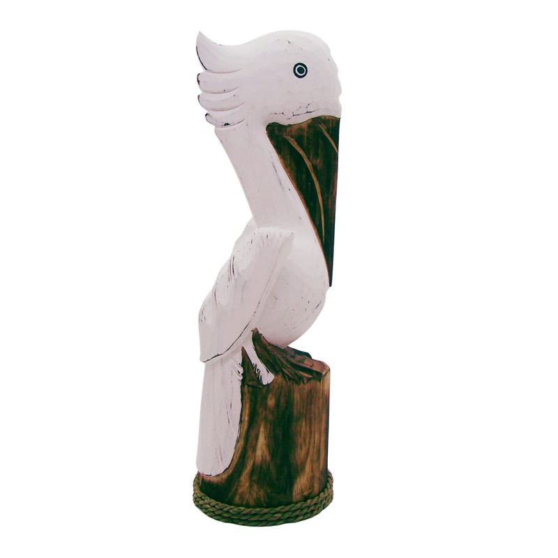 Pelican Sitting on Piling Wooden Figurine Statue, Freestanding Nautical Décor,