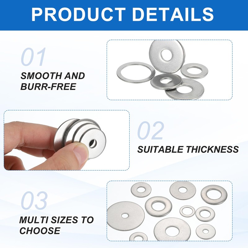 sourcing map 5 Pcs M20 304 Stainless Steel Flat Washers